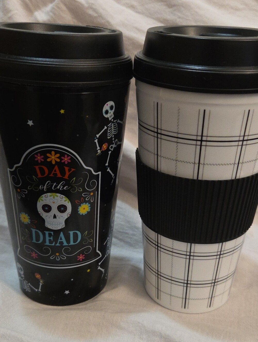 Day of the Dead Dia De Los Muertos & Plaid Travel Tumbler - 2 Cups Set With Lids